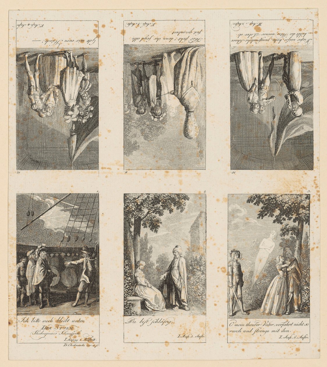 Blätter 1-3 und 10-12 zu Shakespeares "Sturm" von Daniel Nikolaus Chodowiecki