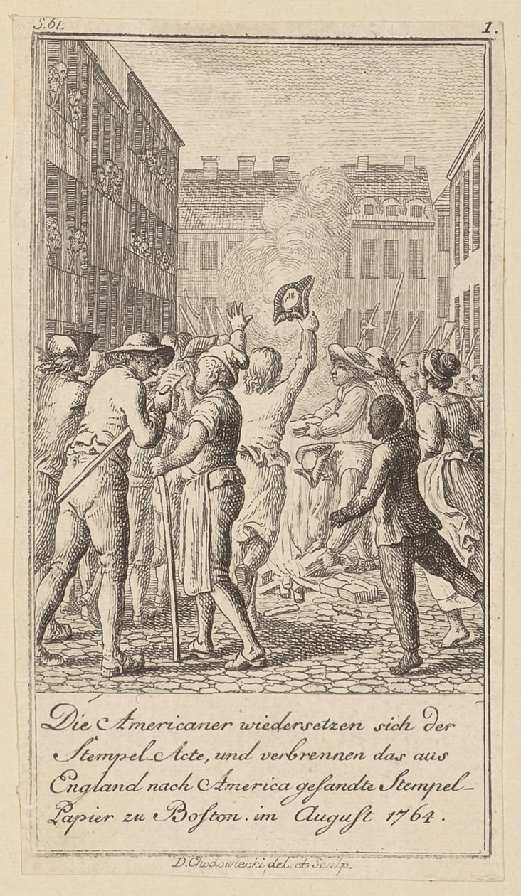 Blatt 1 der Folge zum Aufsatz „Die Geschichte der Revolution von Nordamerika“, von M. C. Sprengel. von Daniel Nikolaus Chodowiecki