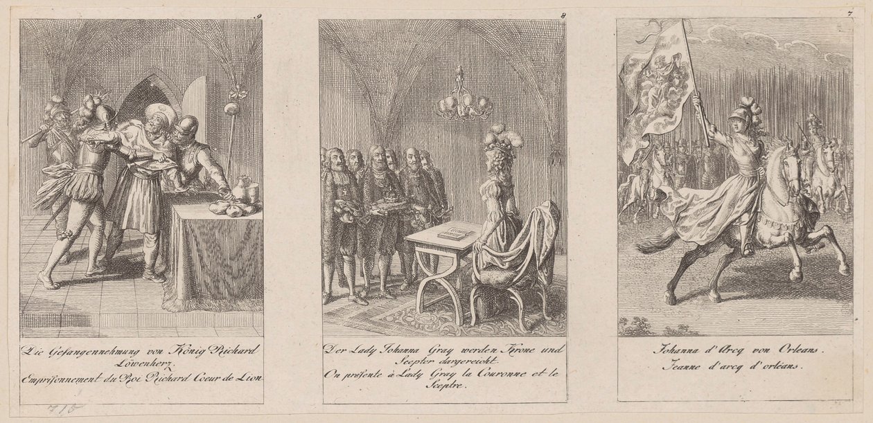 Blatt 7-9 der Folge "Geschichte des Mittelalters" von Daniel Nikolaus Chodowiecki
