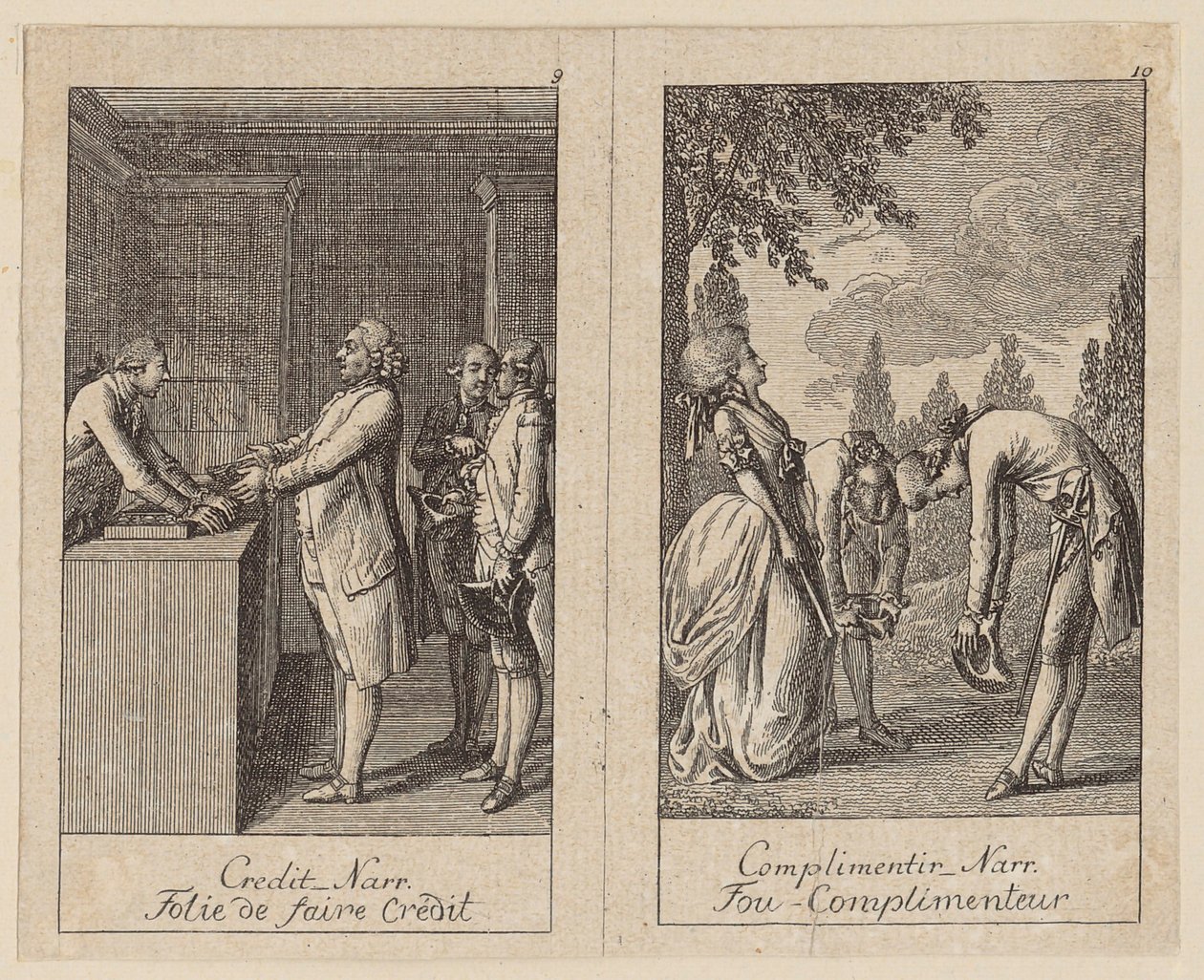 Blatt 9 und 10 zum Centifolium Stultorum, Narreheiten von Daniel Nikolaus Chodowiecki