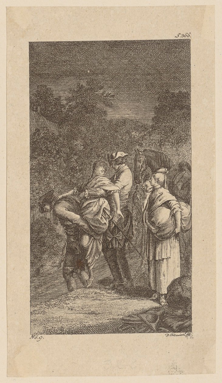 Entführung der Miss Martha Tilston und Alithea Landsoy, Blatt 8 aus "Leben Bemerkungen und Meinungen Johann Bunkels" von Daniel Nikolaus Chodowiecki
