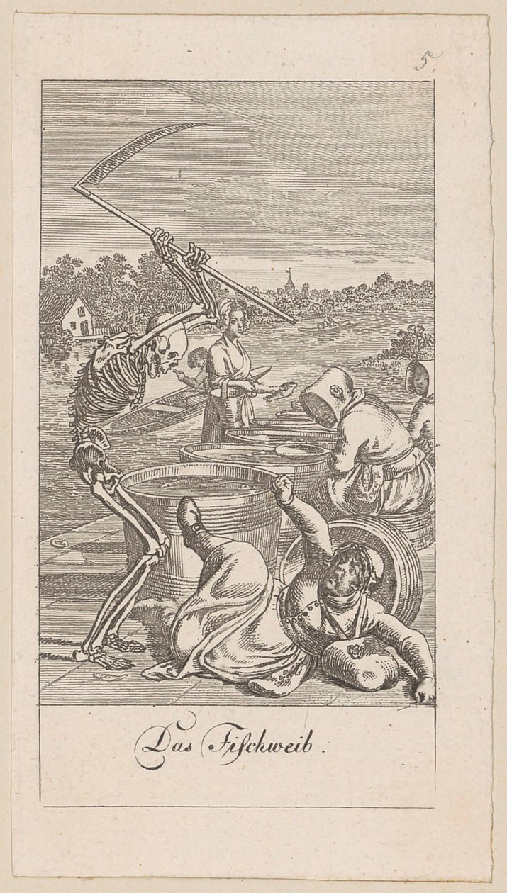 Fischweib, Blatt 5 der Folge „Der Totentanz“ von Daniel Nikolaus Chodowiecki