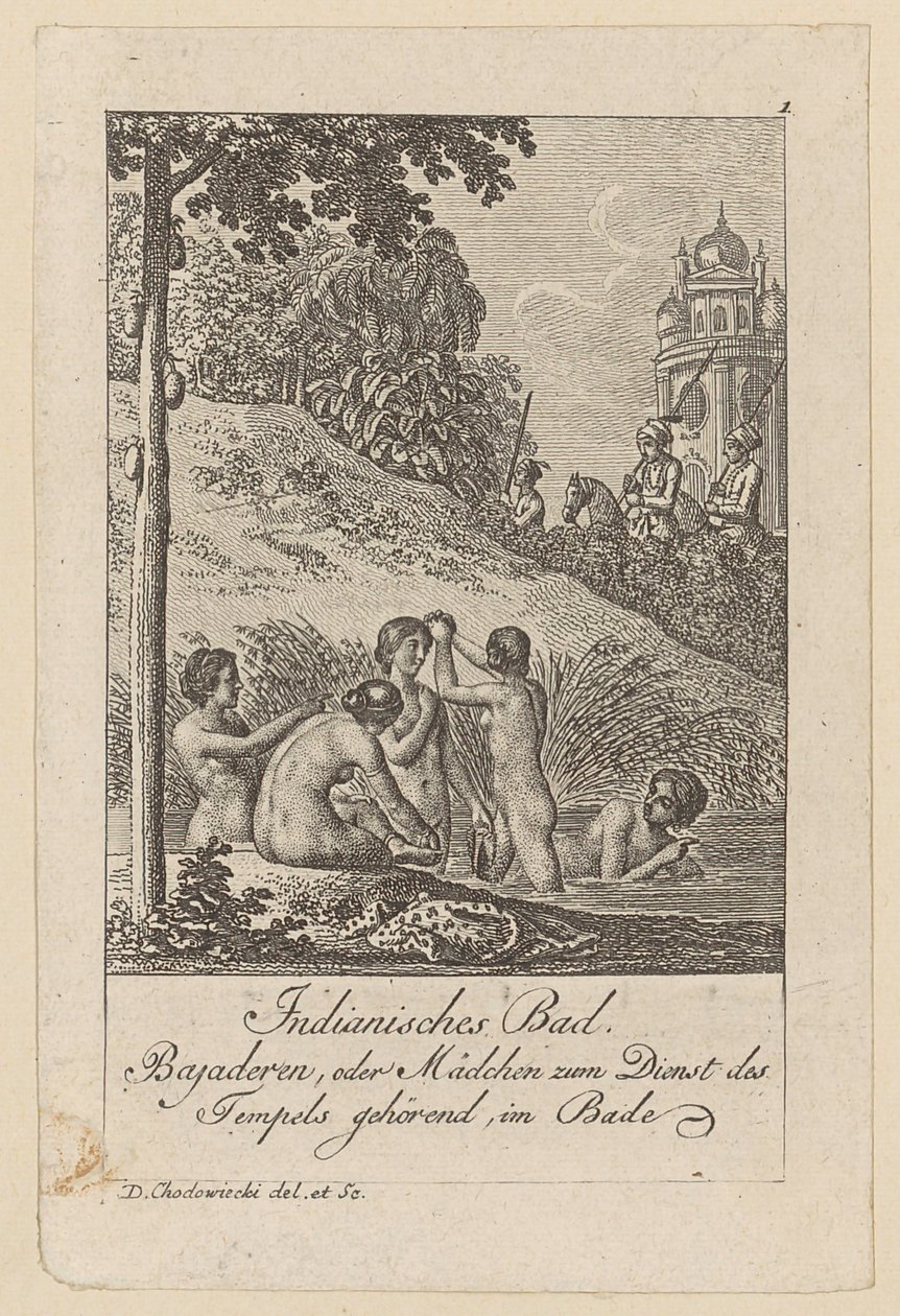 Indianisches Bad, Blatt 1 der Folge „Ostindische Gebräuche“ von Daniel Nikolaus Chodowiecki