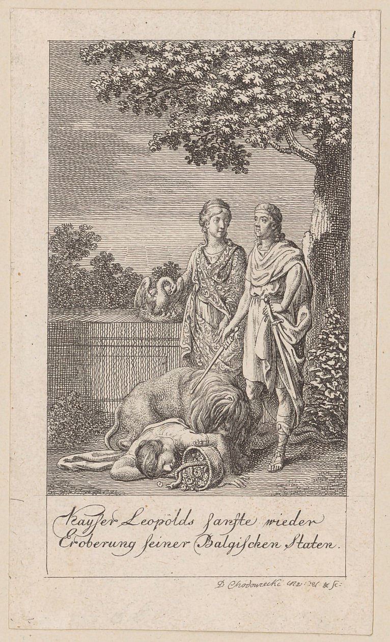 Kaiser Leopolds sanfte Wiedereroberung seiner Belgischen Staaten, Blatt 1 der Folge „Sechs grosse Begebenheiten des vorletzten Decenniums“ von Daniel Nikolaus Chodowiecki