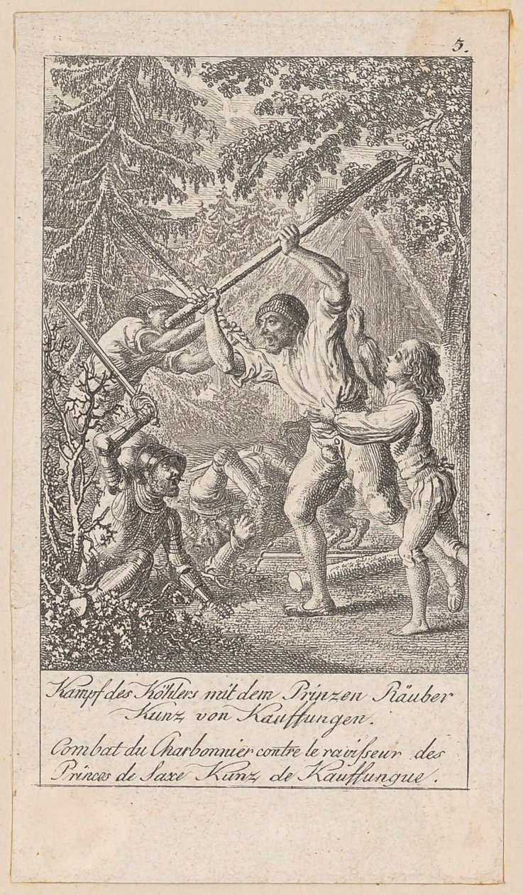 Kampf des Köhlers mit dem Prinzenräuber, Blatt 5 der Folge „Ältere, mittlere und neuere Geschichte“ von Daniel Nikolaus Chodowiecki