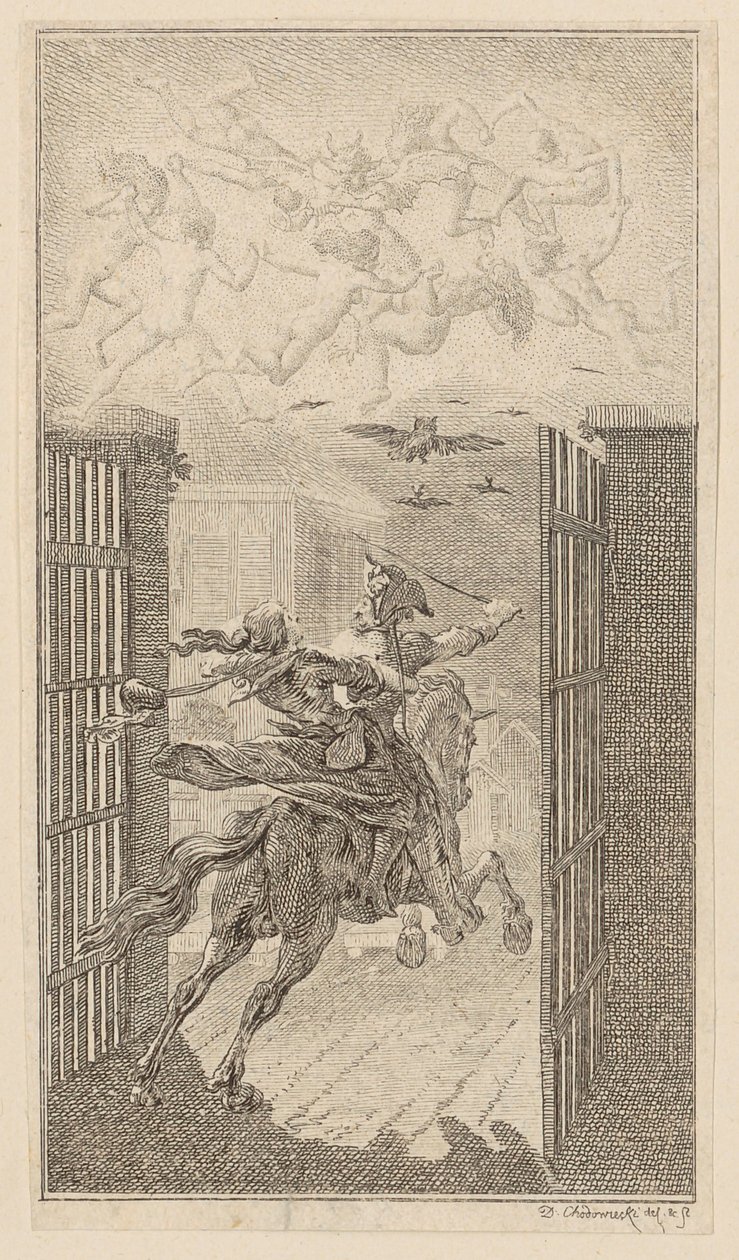 Lenore, Blatt 3 aus der ersten Ausgabe der "Gedichte von Gottfried August Bürger" von Daniel Nikolaus Chodowiecki