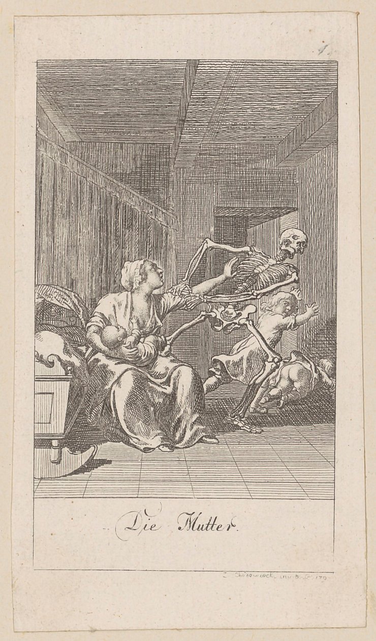 Mutter, Blatt 1 der Folge „Der Totentanz“ von Daniel Nikolaus Chodowiecki