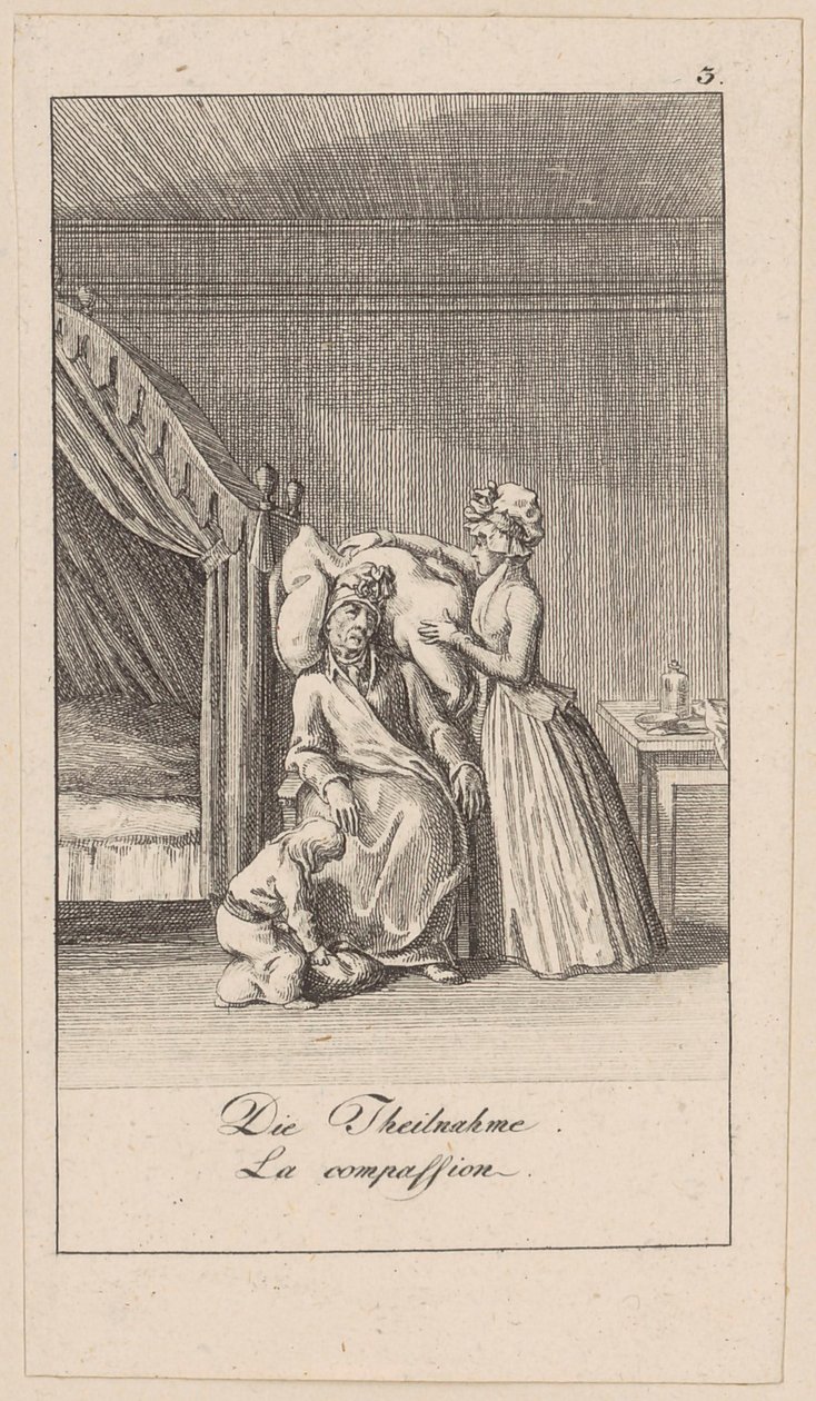 Teilnahme, Blatt 3 der Folge „Aufrichtigkeit und Heuchelei“ von Daniel Nikolaus Chodowiecki