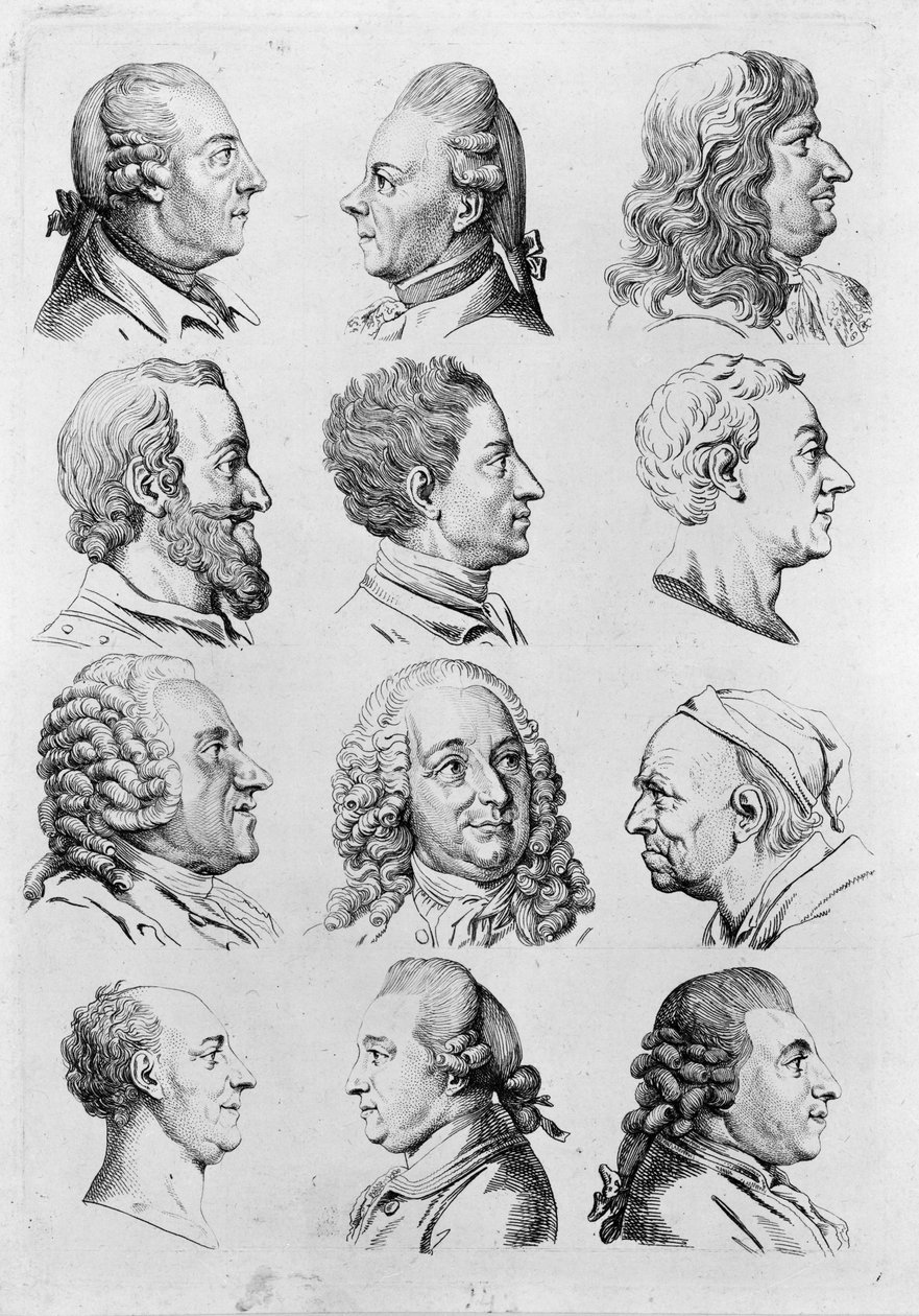 Zwölf Köpfe unbenannter berühmter Personen. Zu Lavater: Physiognomische Fragmente von Daniel Nikolaus Chodowiecki