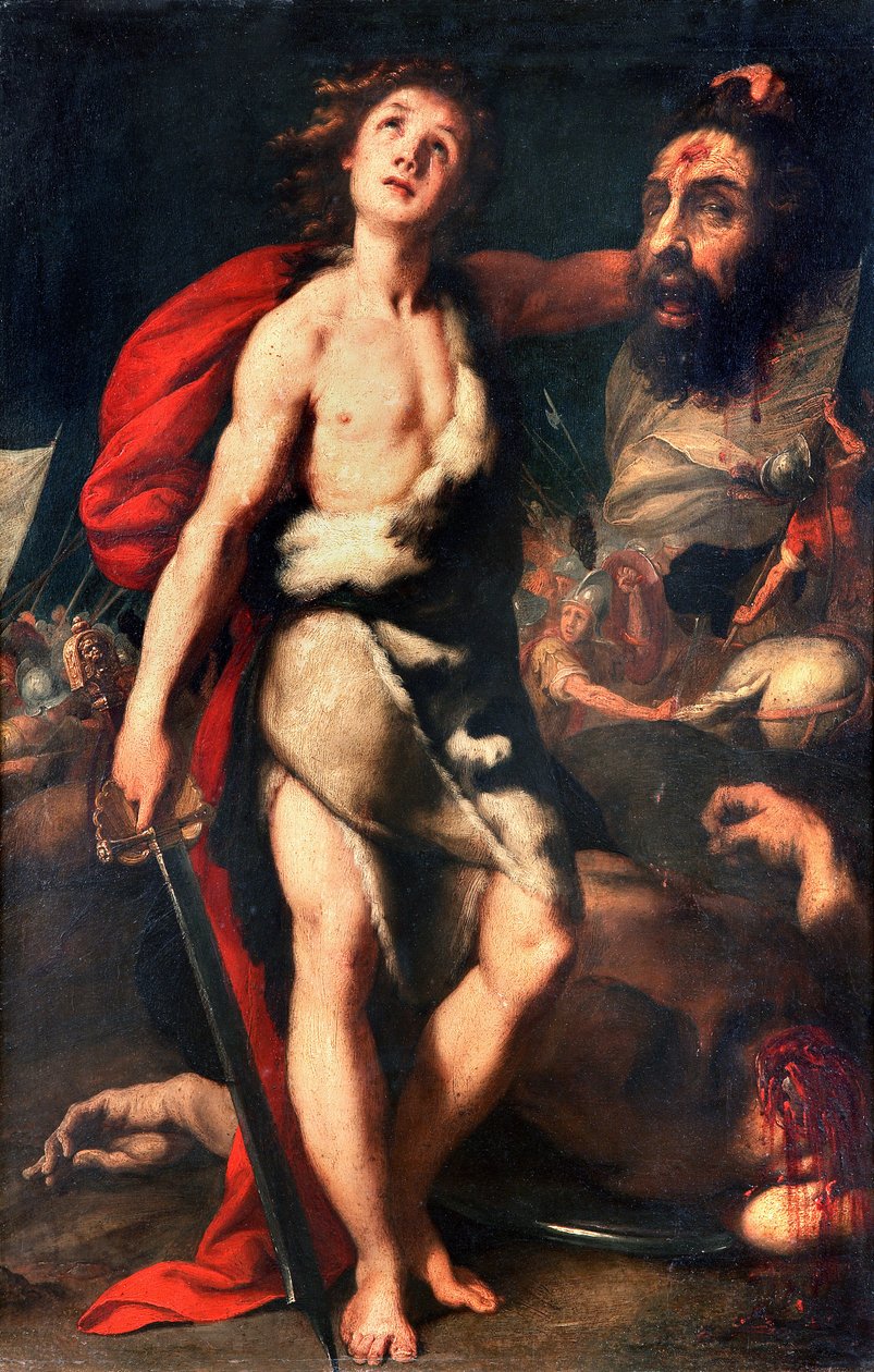 David, Sieger über den Riesen Goliath, hält dessen Kopf in der Hand von Daniele Crespi (1598-1630) 1623 Palazzo Borromeo, Isola Bella, Stresa Italien von Daniele Crespi