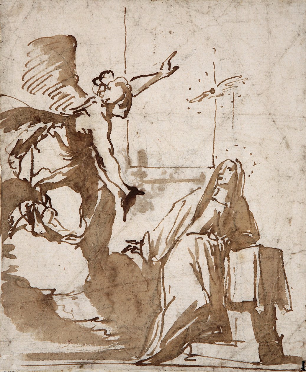 Die Verkündigung (Zeichnungsvorbereitung von Daniele Crespi, 17. Jahrhundert, Marcora-Sammlung) von Daniele Crespi