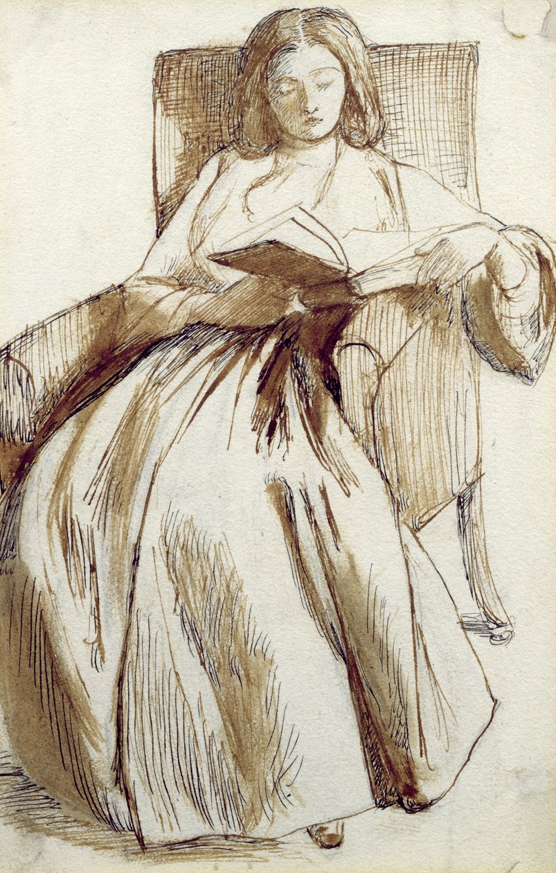 Elizabeth Siddal liest ein Buch von Dante Gabriel Charles Rossetti