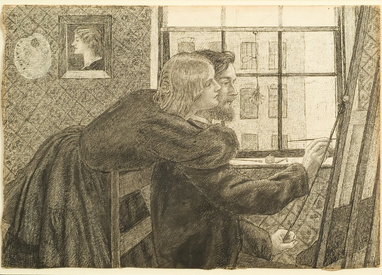 G P Boyce mit Fanny Cornforth im Rossettis Studio, Chatham Place, ca. 1858 von Dante Gabriel Charles Rossetti