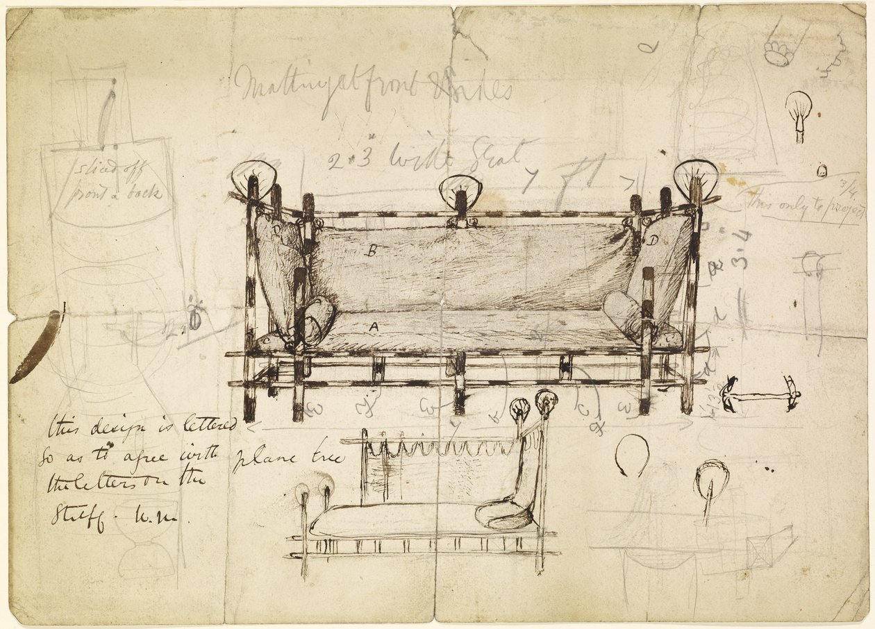 Zwei Entwürfe für ein Sofa, ca. 1861-62 von Dante Gabriel Charles Rossetti
