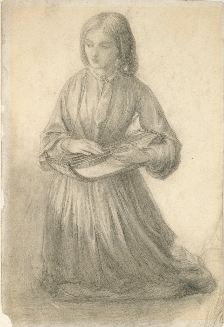 Elizabeth Siddal spielt ein Saiteninstrument, ca. 1852 von Dante Gabriel Rossetti