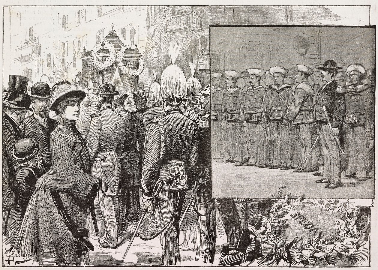 Beerdigung von Admiral Luigi Buglione di Monale (1821-1884), Rom, Italien, Gravur nach einer Zeichnung von Dante Paolocci, aus L