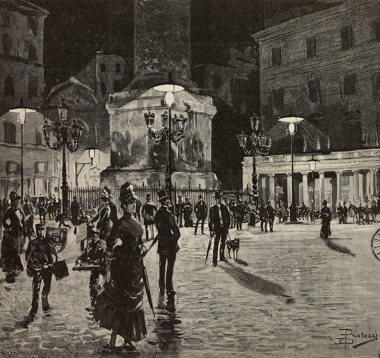 Piazza Colonna beleuchtet mit elektrischem Licht, Rom, Italien von Dante Paolocci