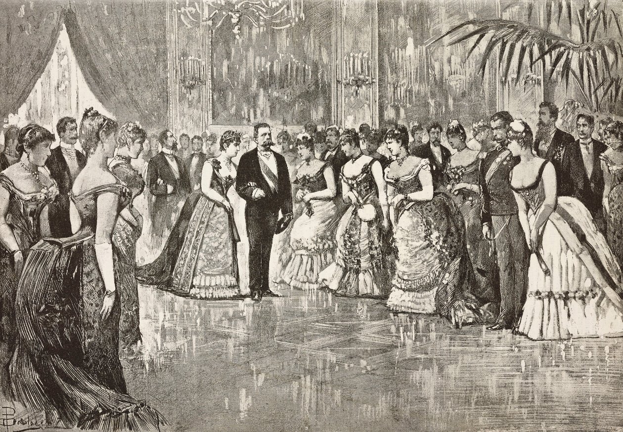 Umberto I (1844-1900), König von Italien, und seine Frau Margherita von Savoyen (1851-1926) auf einem Ball im Quirinalspalast, Rom, Italien von Dante Paolocci