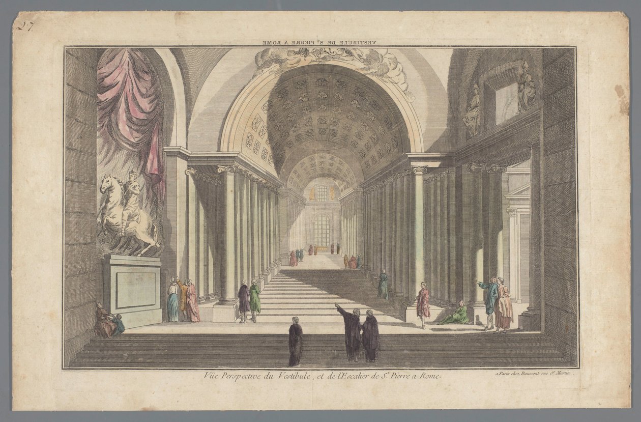 Ansicht der Vorhalle und der Treppe des Petersdoms in Rom von Daumont