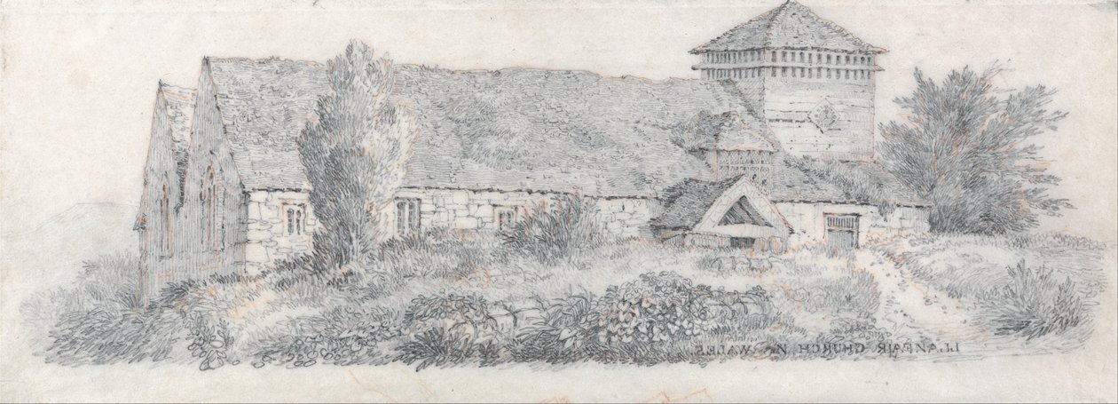 Llanfair Kirche, Nordwales für Eine Abhandlung über Landschaftsmalerei und Effekt in Aquarellfarben von David Cox