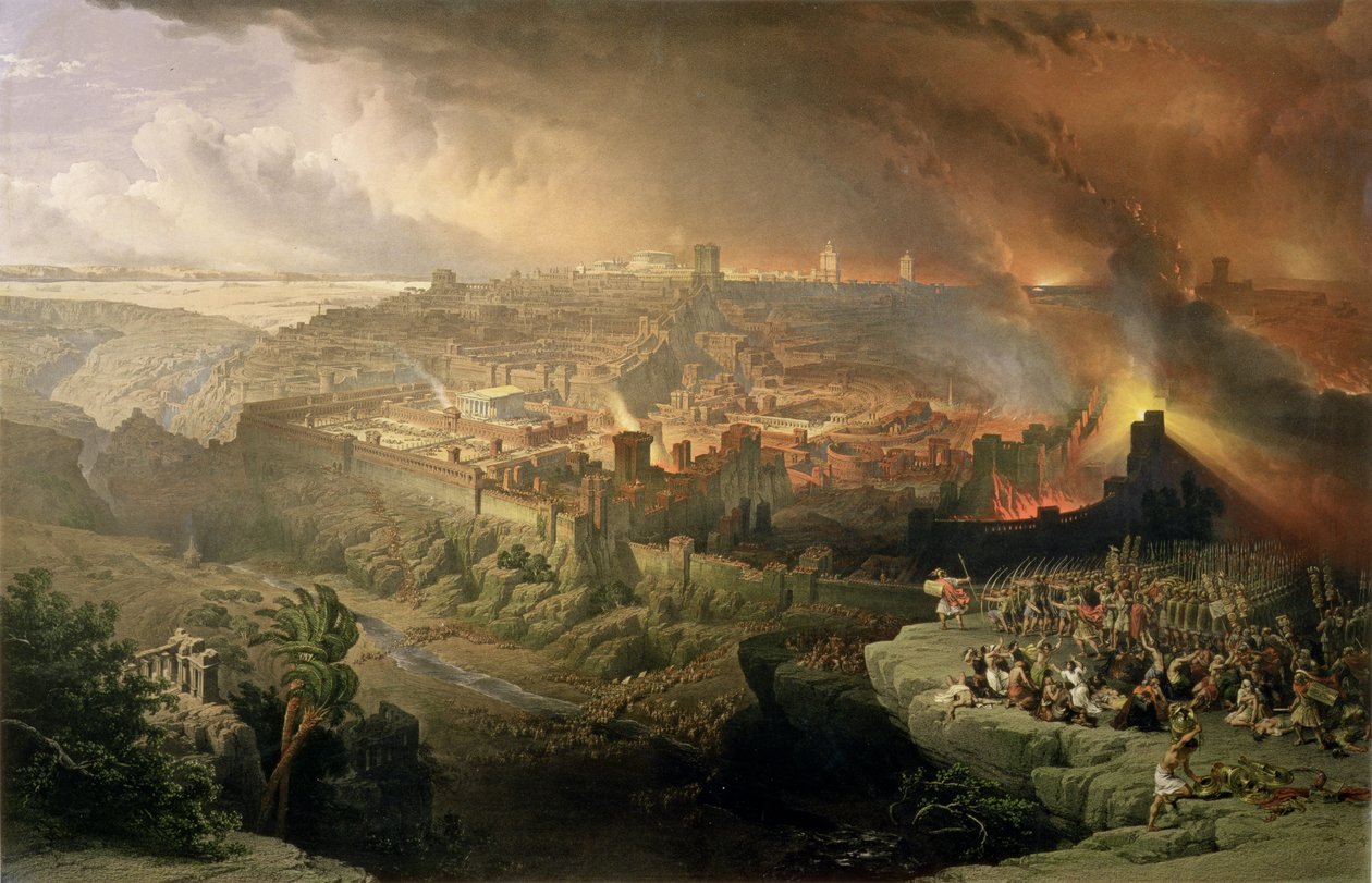 Die Zerstörung Jerusalems im Jahr 70 n. Chr., graviert von Louis Haghe von David (after) Roberts