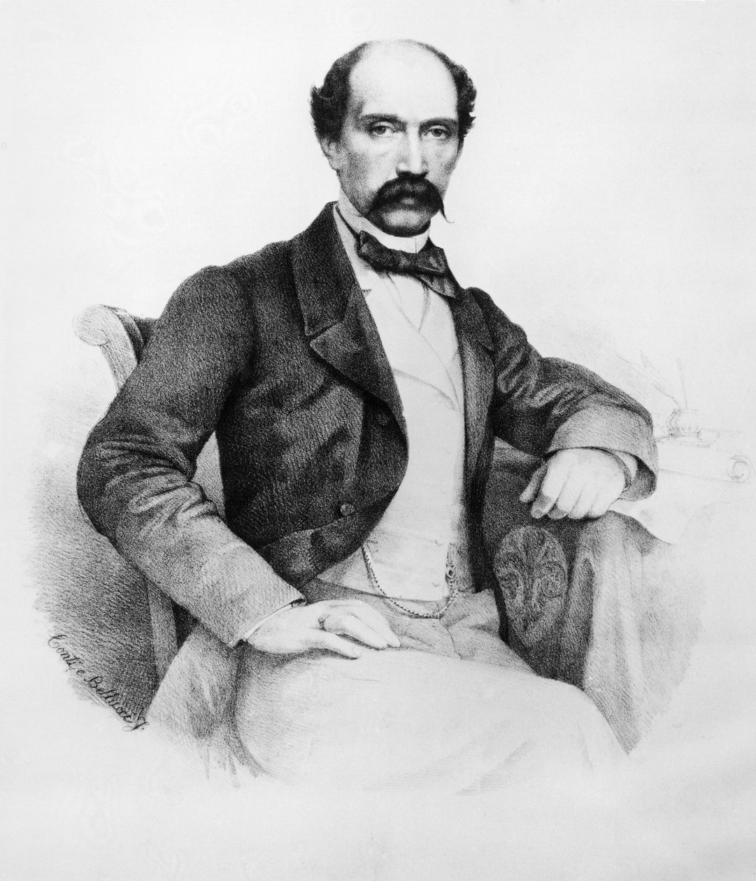 Porträt von Marquis Ferdinando Bartolommei (1821-1869), italienischer Revolutionär und Politiker, der eine wichtige Rolle in den politischen Ereignissen der Toskana von 1848 bis 1860 spielte, Gravur von John Ward Dunsmore