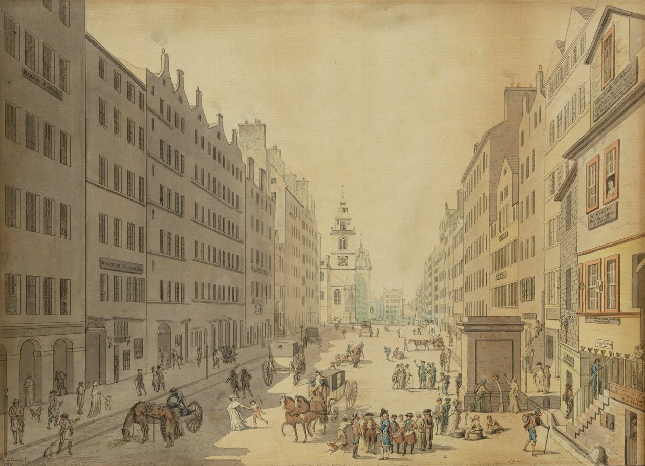 Ansicht der High Street von Edinburgh von Osten, 1793 von David Allan