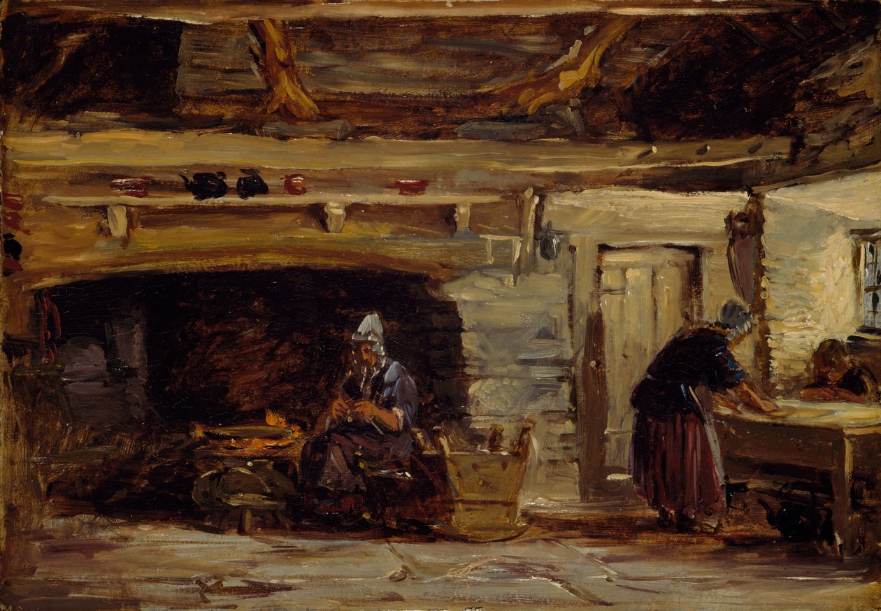 Hütteninnenraum, Trossavon bei Bettws-y-Coed, 1844-1847 von David Cox the elder
