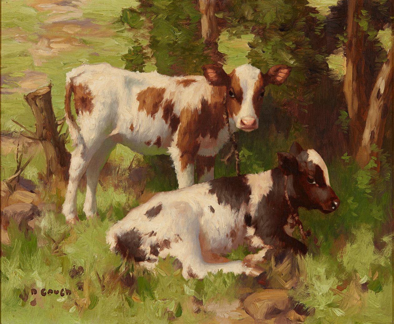 Kälber in einer Sommerlandschaft von David Gauld