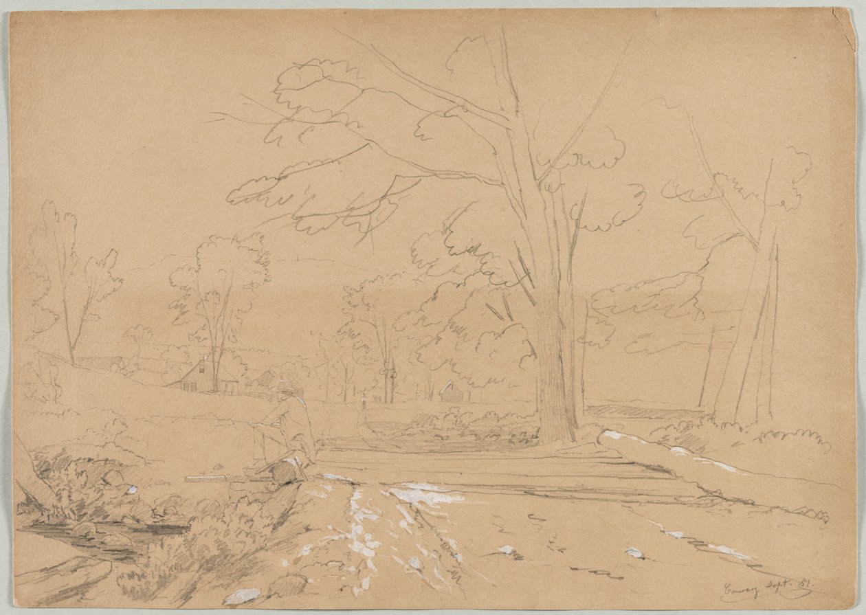 Landschaft mit einem Mann beim Angeln, Conway, New Hampshire, 1851 von David Johnson
