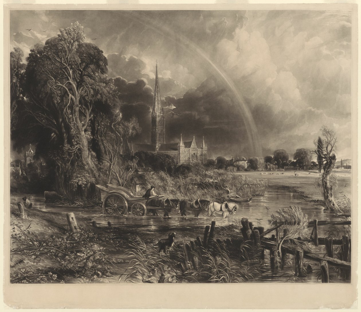 Kathedrale von Salisbury von den Wiesen: der Regenbogen von David Lucas