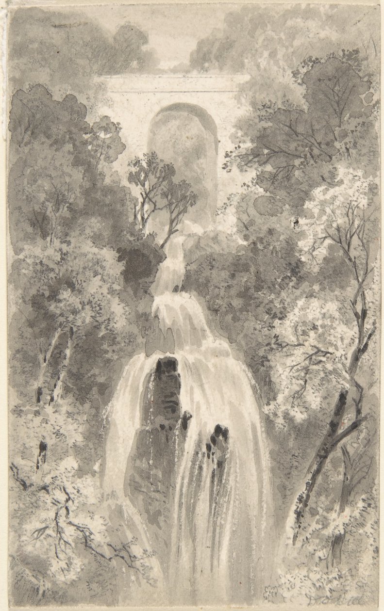 Ansicht eines Wasserfalls (recto); Landschaftsstudie (verso) von David Octavius Hill