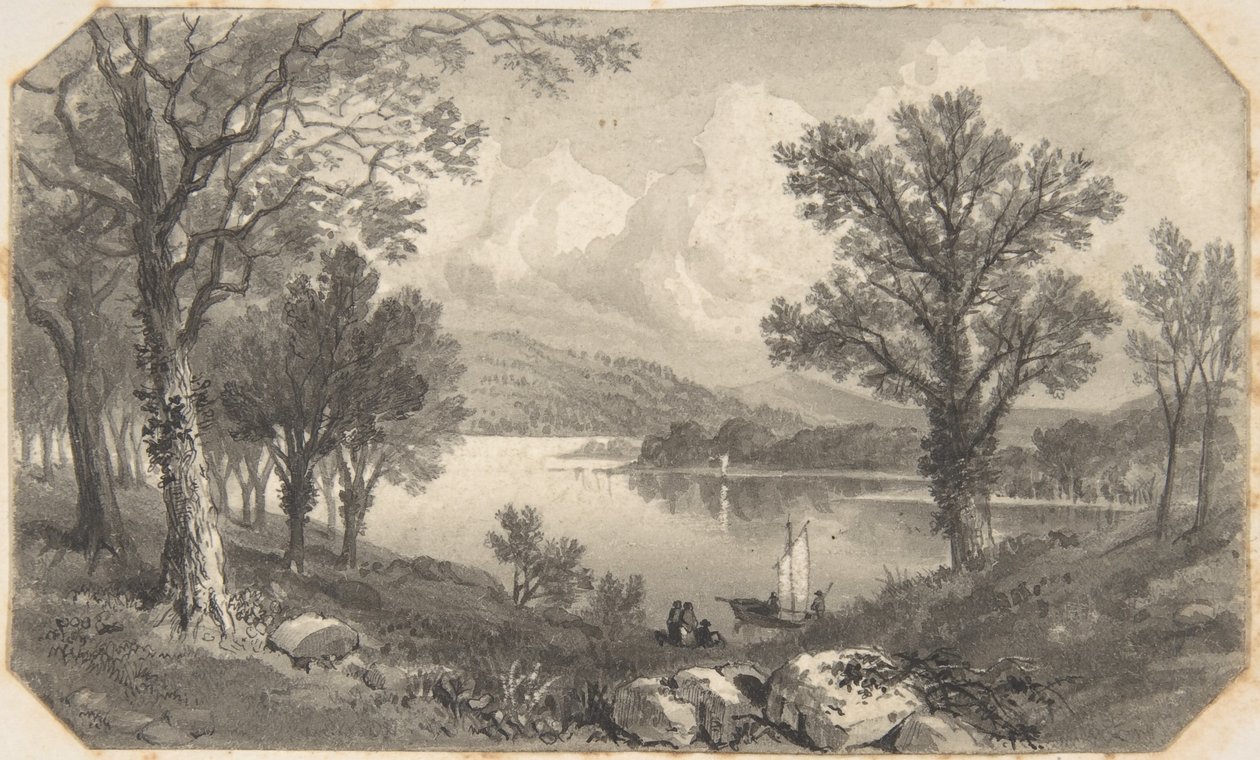 Ansicht eines Sees oder Flusses mit einem Segelboot von David Octavius Hill