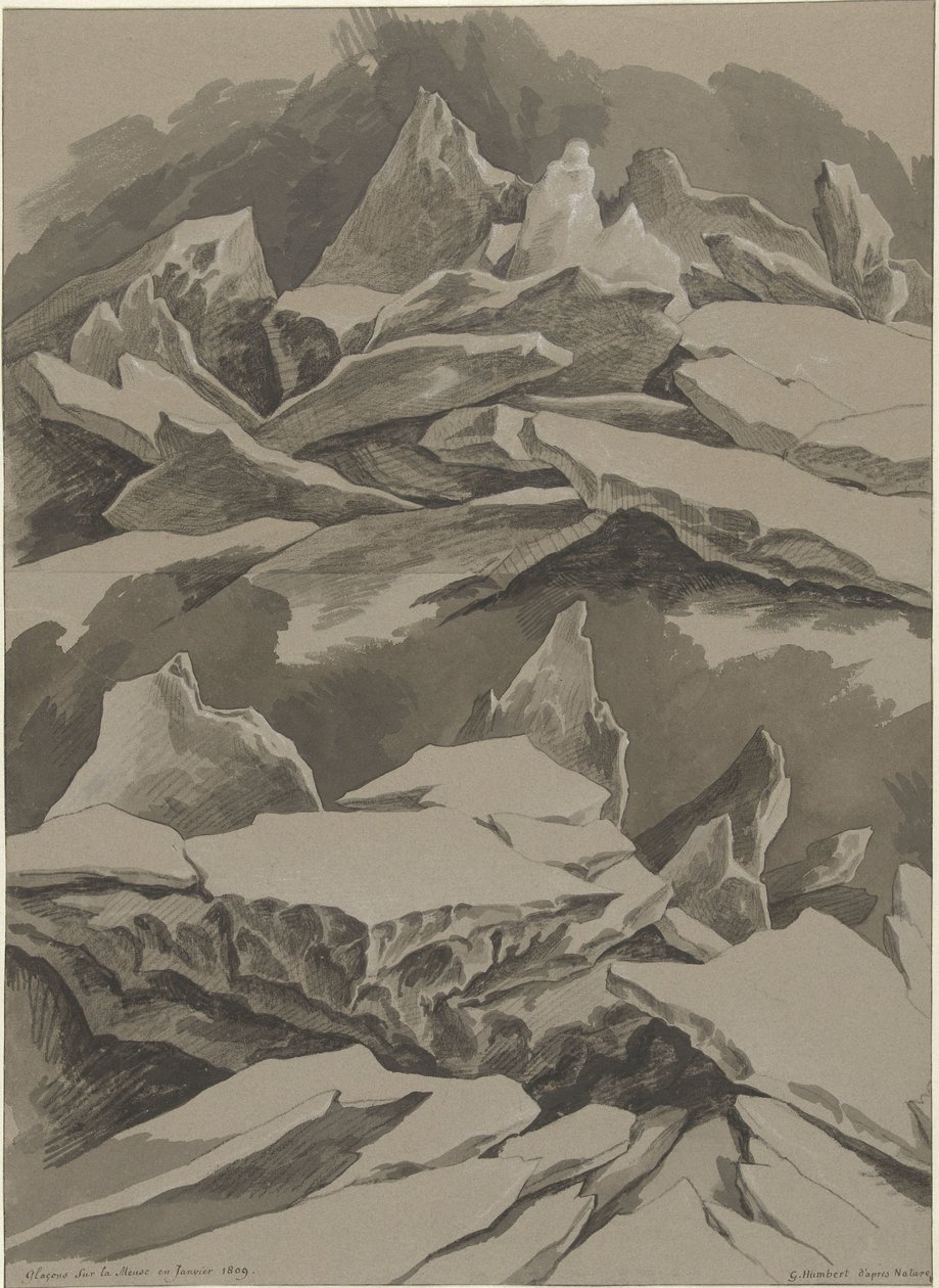 Eisschollen auf der Maas, Januar 1809 von David Pièrre Giottino Humbert de Superville (signed by artist)