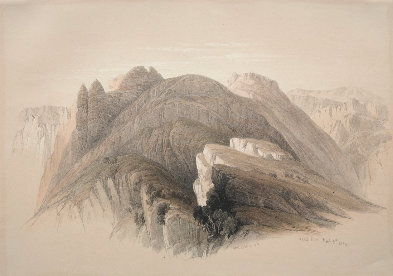 Gebel Hor. Berg Hor, von den Klippen um Petra, 1839 von David Roberts