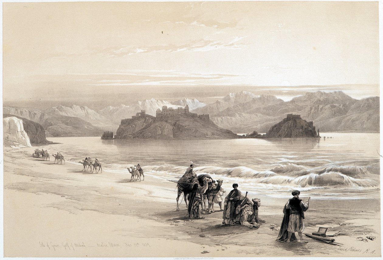 Insel Graia, Golf von Akaba, Zeichnung vom 27.02.1839 in „Das Heilige Land“, London 1849 von David Roberts
