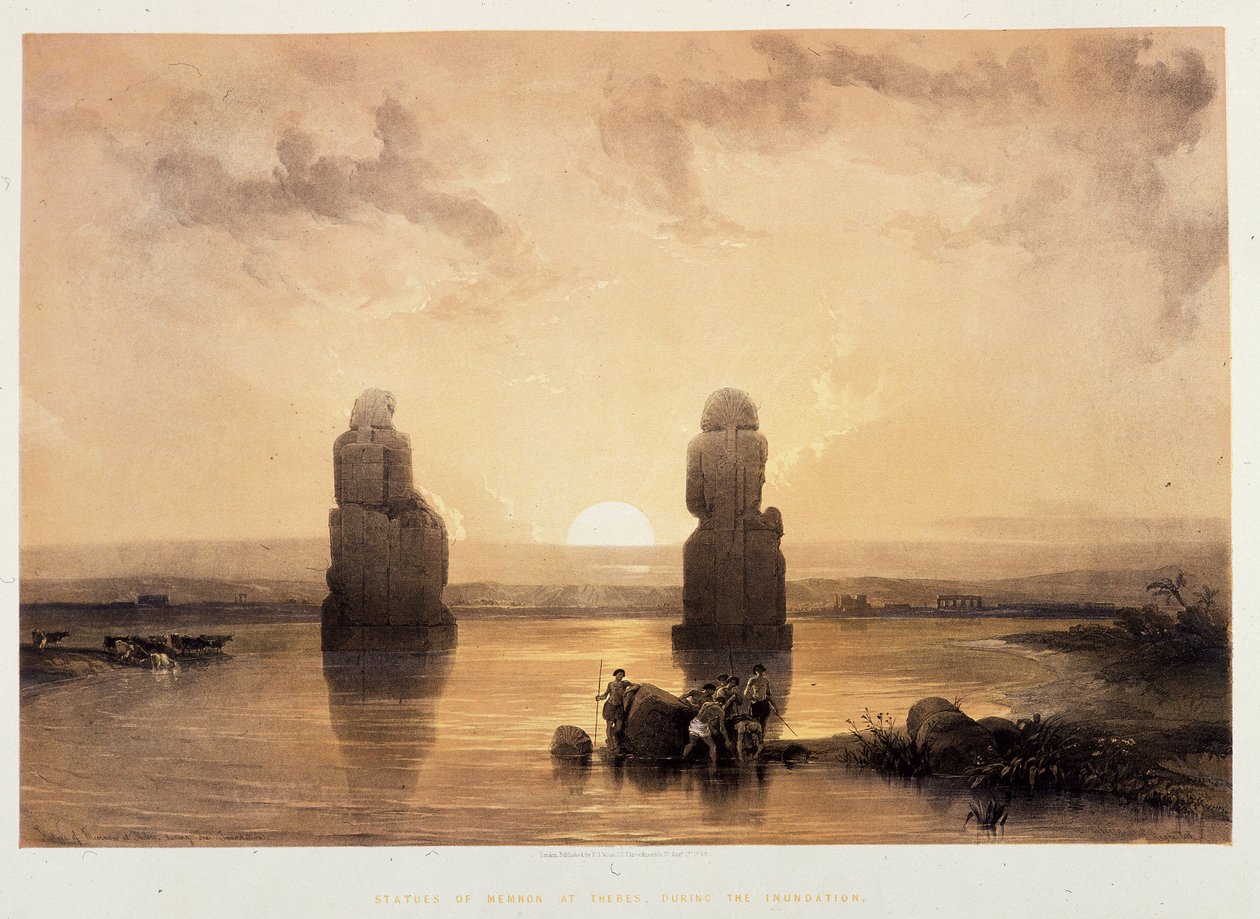 Statuen von Memnon in Theben während der Überschwemmung - in „Das Heilige Land“, London 1849 von David Roberts