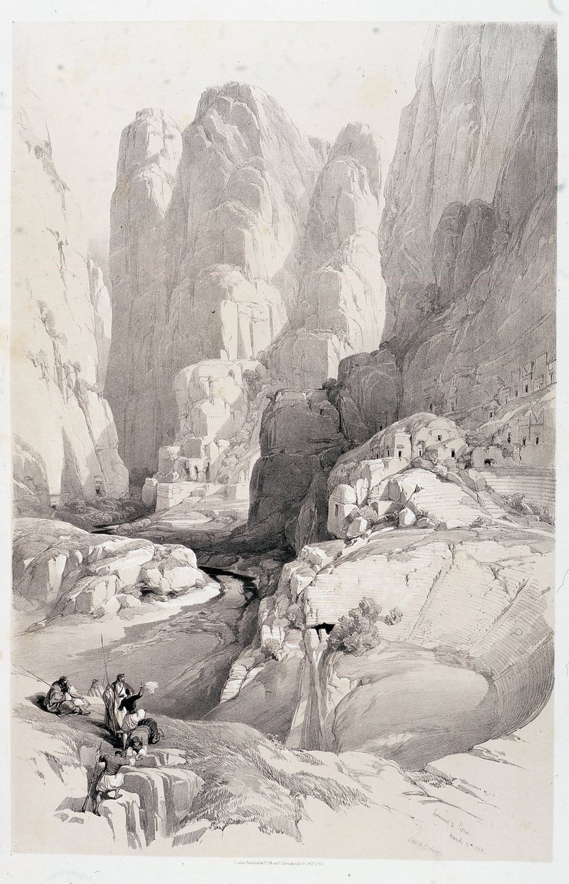 Das Theater (Eingang zu Petra), Zeichnung gemacht am 10/03/1839 in „Das Heilige Land“, London 1849 von David Roberts