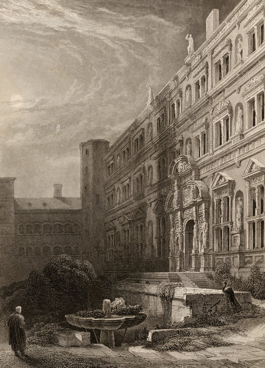 Der große Hof von Heidelberg, graviert von H. Winkles, Illustration aus 