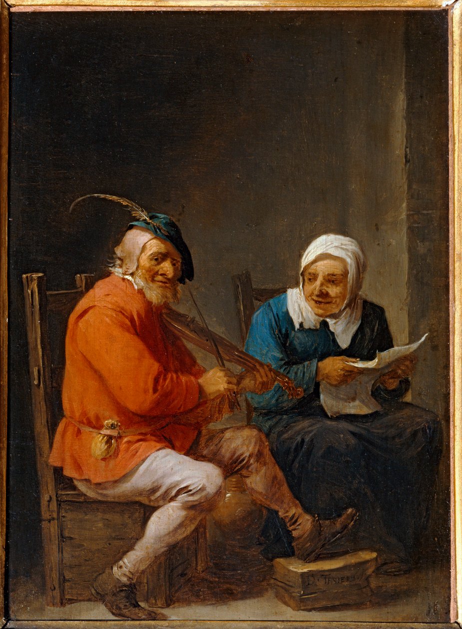 Kleines Duo: Taschengeiger und Sängerin von David the Younger Teniers
