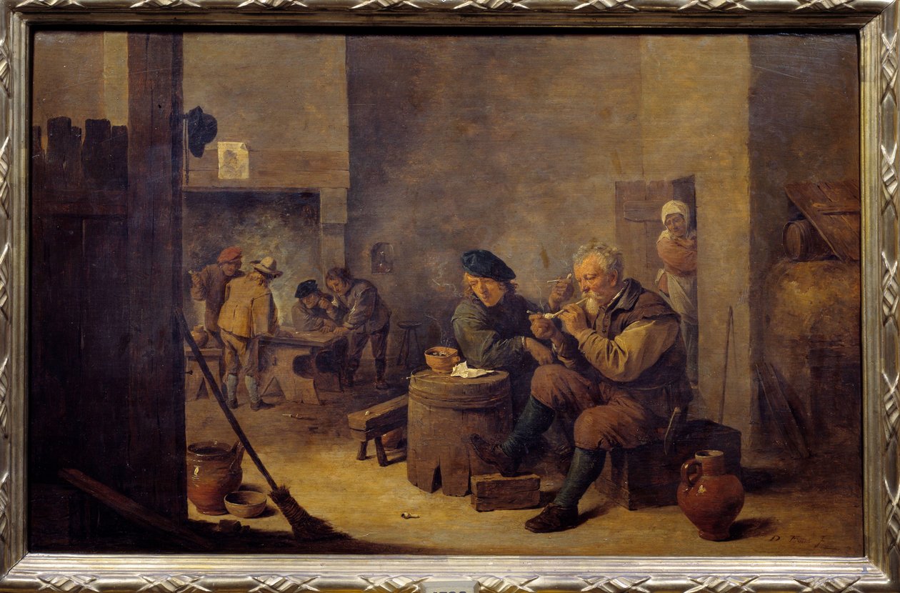 Rauchen in einem Gasthaus. Gemälde von David Teniers II dem Jüngeren (17. Jahrhundert) von David Teniers the Younger