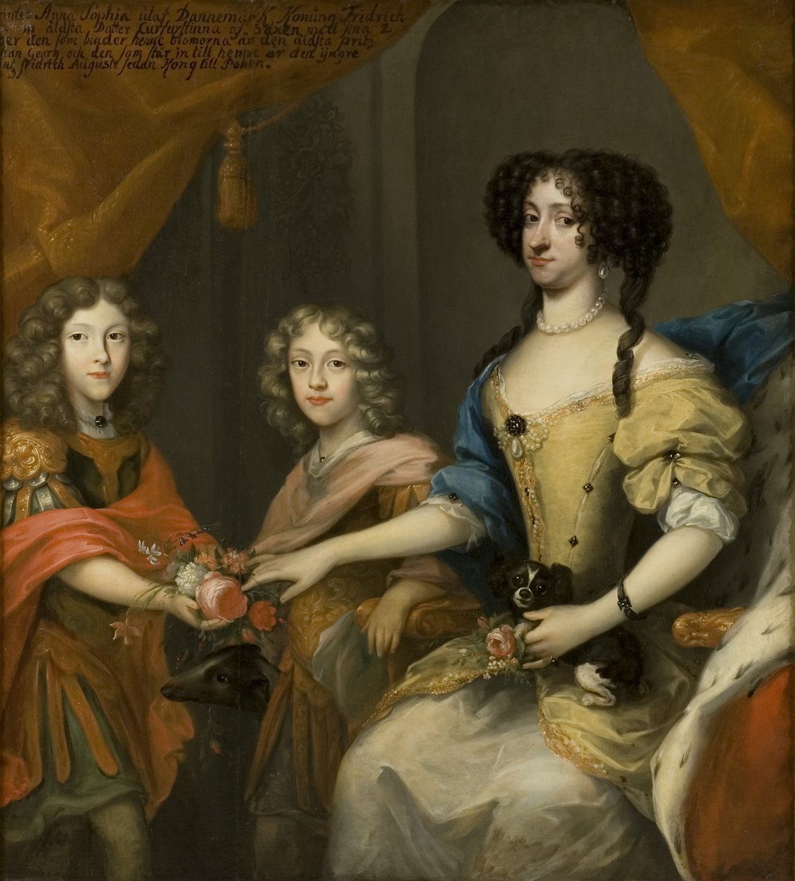 Anna Sofia, Prinzessin von Dänemark, Kurfürstin von Sachsen, mit ihren Söhnen Johann Georg und Friedrich August, ca. 1680 von David von Krafft