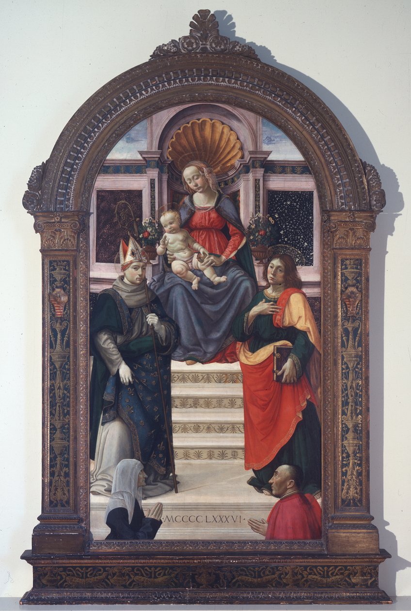 Die Madonna und das Kind mit St. Louis von Toulouse, Johannes dem Evangelisten und Stiftern von Davide Ghirlandaio
