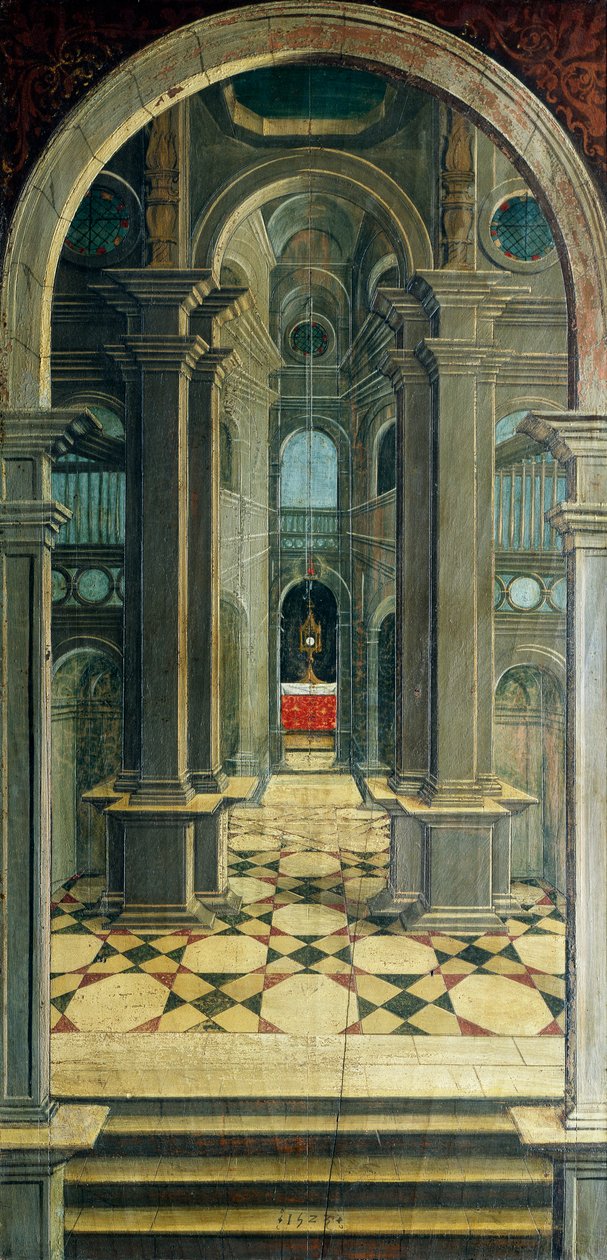 Perspektive gemalt von Defendente Ferrari (1480 oder 1485-1540), auf dem hinteren Teil des Chors aus dem 16. Jahrhundert, Kirche des Heiligen Hieronymus, Biella, Italien von Defendente Ferrari