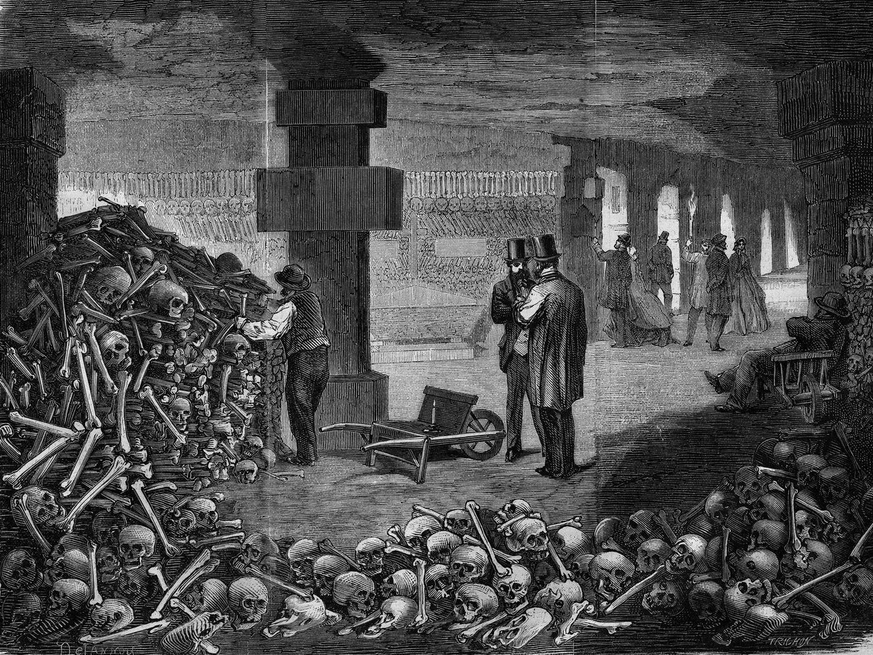 Paris, Ansicht der Kreuzung des Memento in den Katakomben (Gravur) von Delannoy Delannoy