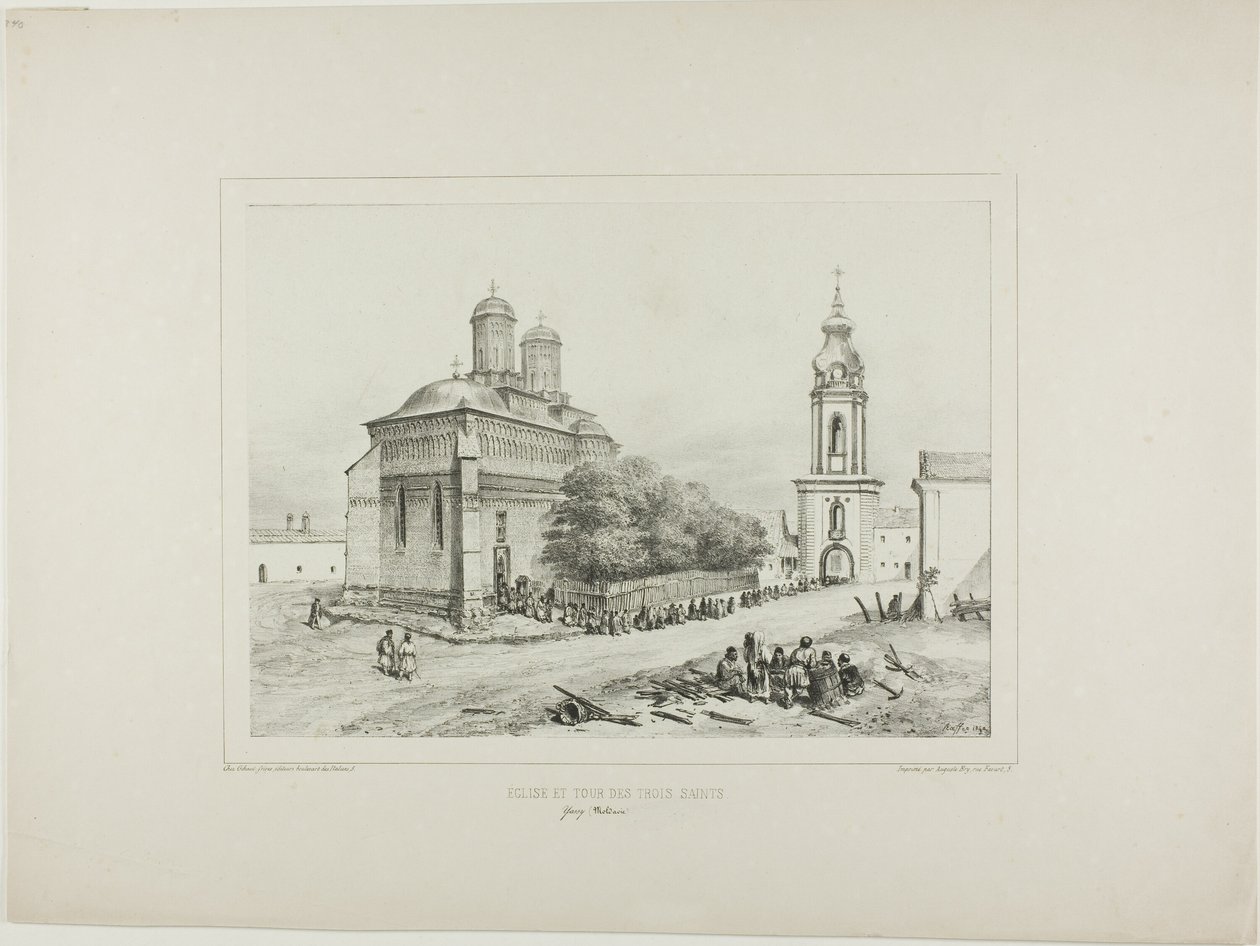 Kirche und Turm der Drei Heiligen, Jassy, Moldawien, 19. Juli 1837 von Denis Auguste Marie Raffet