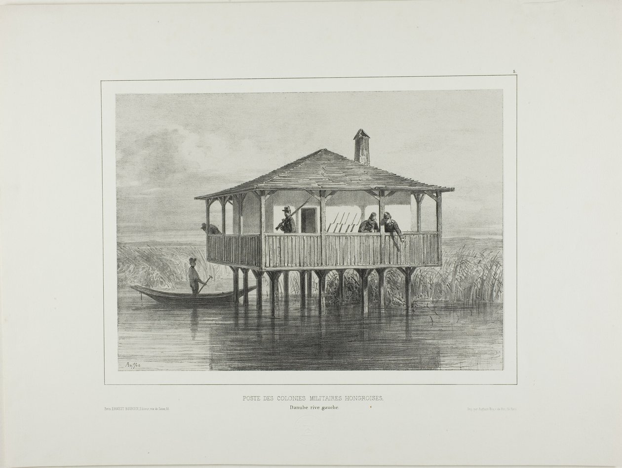 Ungarische Militärkolonie Post, Linkes Ufer der Donau von Denis Auguste Marie Raffet