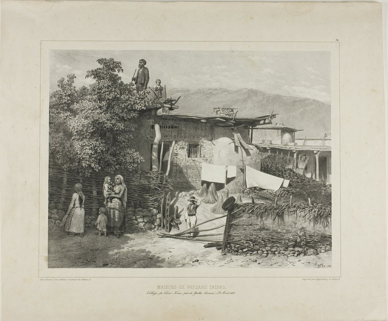 Tartarische Bauernhäuser im Dorf Déré-Koui, nahe Jalta, Krim, 31. August 1837 von Denis Auguste Marie Raffet