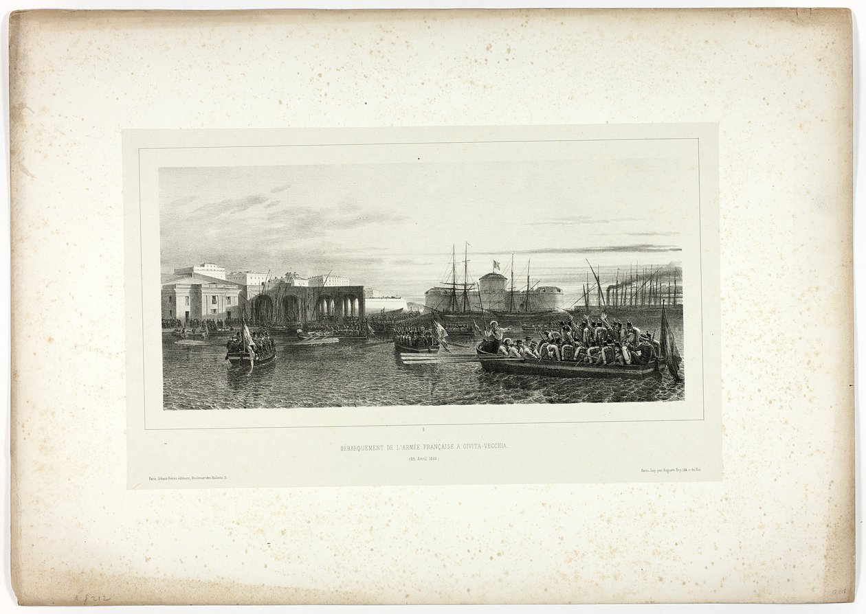 Die französische Armee landet in Civita-Vecchia, 25. April 1849, aus Souvenirs d’Italie: Expédition de Rome von Denis Auguste Marie Raffet