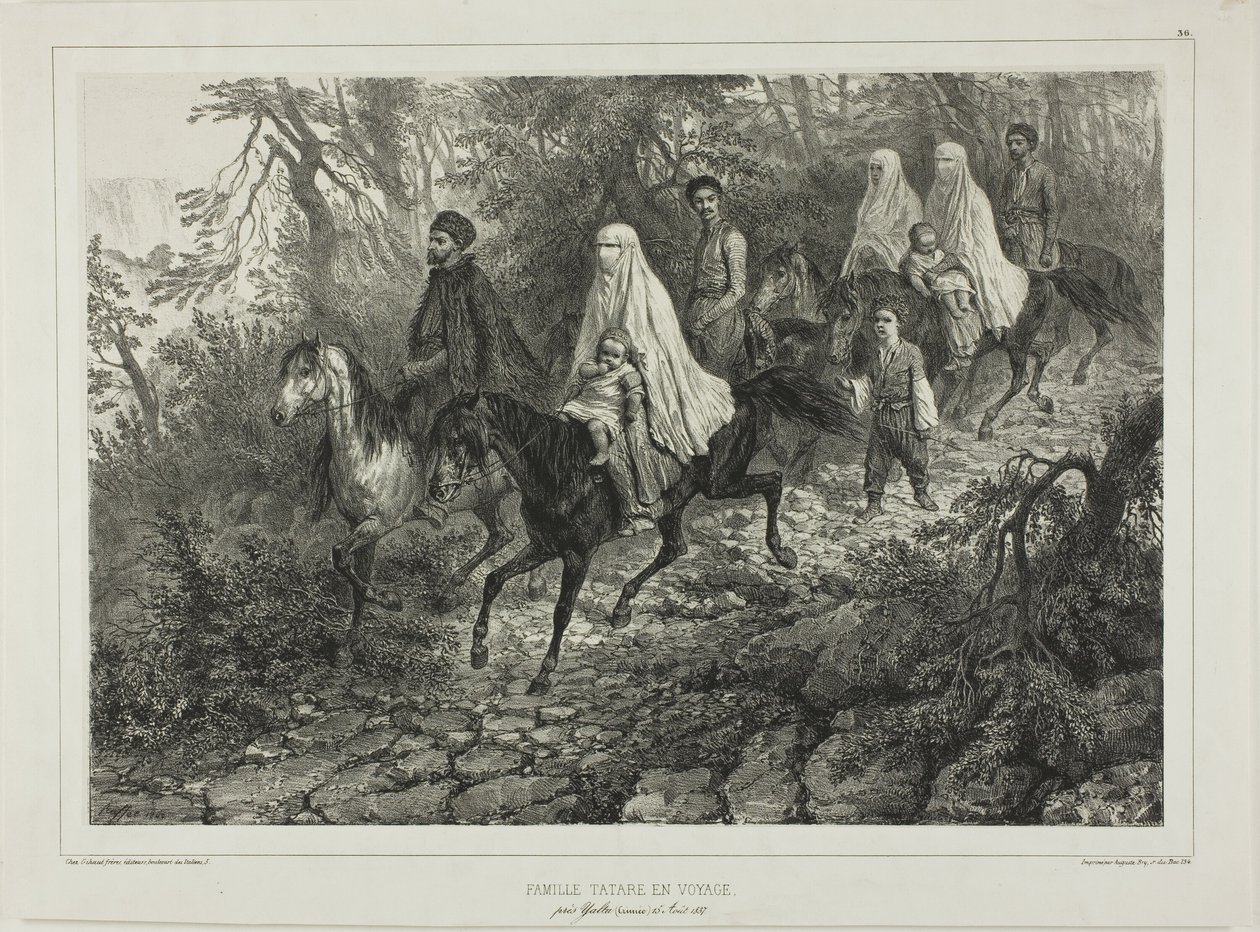 Reisende Tatarische Familie, in der Nähe von Jalta, Krim, 15. August 1837 von Denis Auguste Marie Raffet